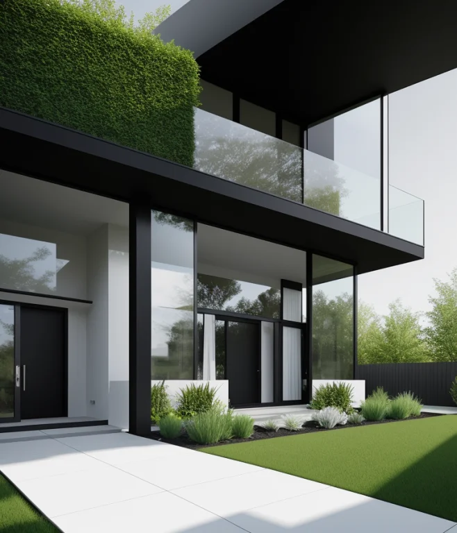 Light Black And White Modern House With Glass Paneled Balcon...