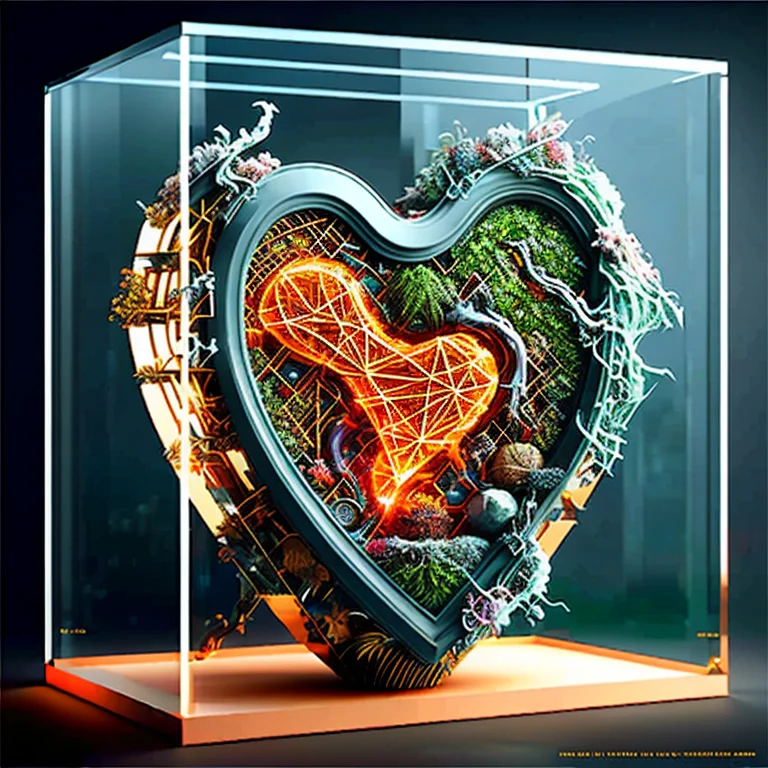 A Heart Made Of Ice In Heartart Style, Micro-details, Super...