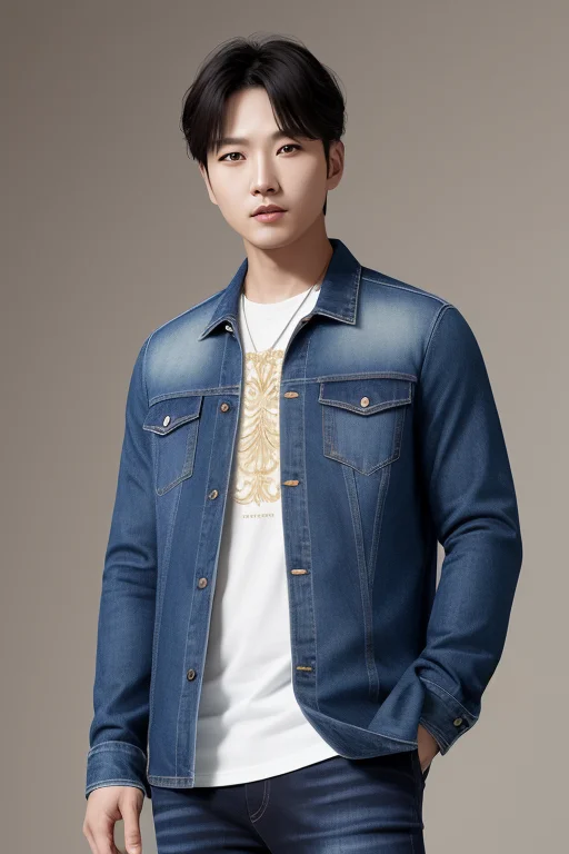 A Hansome Korean Man Wearing Jeans With Big Eyes, Masterpiec...
