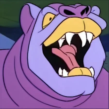 A Cartoon Of A Purple Panther With Its Mouth Open And Teeth...