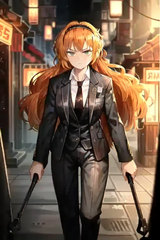 1girl, Solo, Dynamic Angle, Orange Hair, Long Hair, Green Ey...