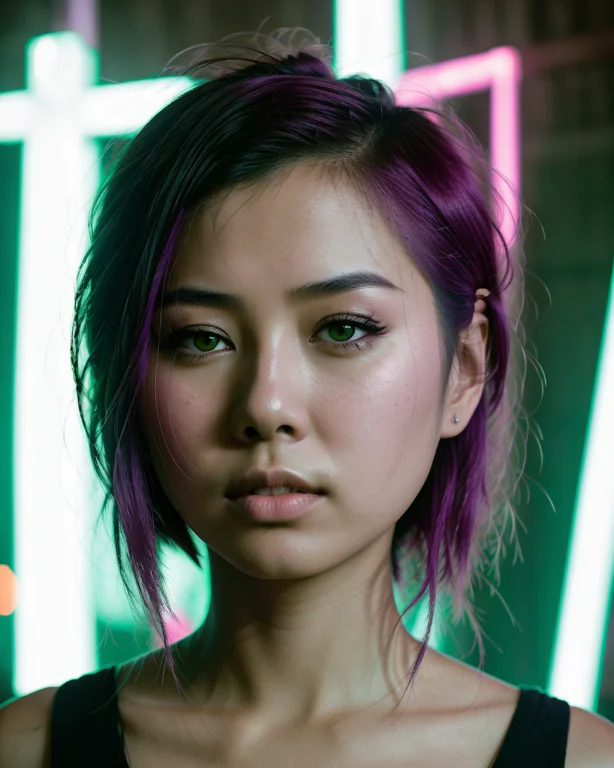 Raw Closeup Portrait Photograph Of A Asian Woman, Undercut H...