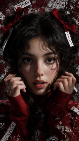 A Photorealistic Close-up Portrait Of A Young Woman With Dar... — Stable Diffusion AI Prompt: A photorealistic close-up portrait of a young woman with dark, curly hair styled...