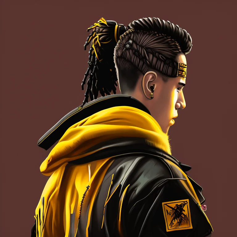 A Close-up Photo Of A Man With A Mohawk And A Yellow Jacket...