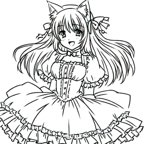 1girl, Solo, Catgirl, Cat Ears, D, Dress, Lineart, Monochrom... — Stable Diffusion AI Prompt: 1girl, solo, catgirl, cat ears, :D, dress, lineart, monochrome 