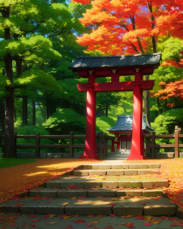 Spirited, Shrine In The Forest, Fall Color Leaves, Volumetri...