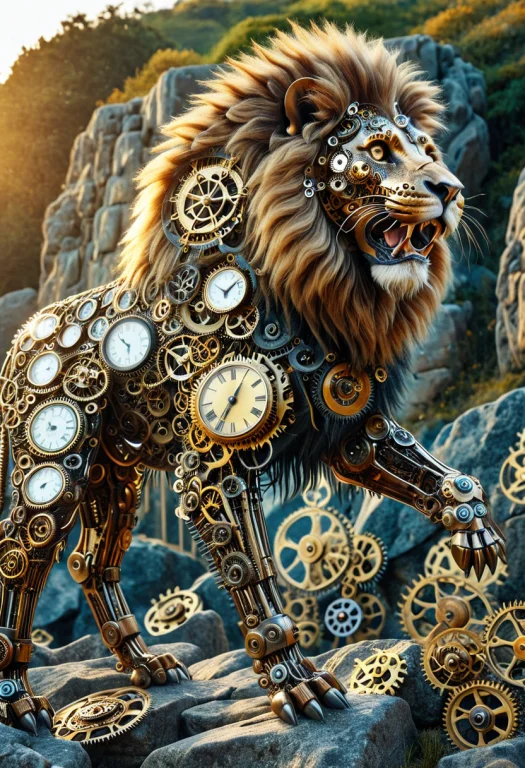 Clockstyle, Clockstyle, Photorealistic, A Roaring Lion On A...