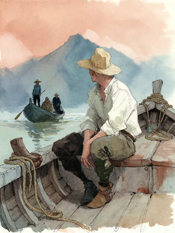 Bradhamel Art Style. A Lone Fisherman In A Wide-brimmed Stra...