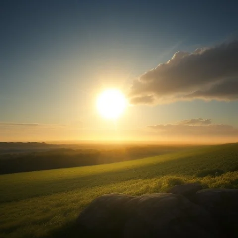 Sun, Field, Sky, Cloud, Morning, Rock, — Stable Diffusion AI Prompt: Sun, field, sky, cloud, morning, rock,