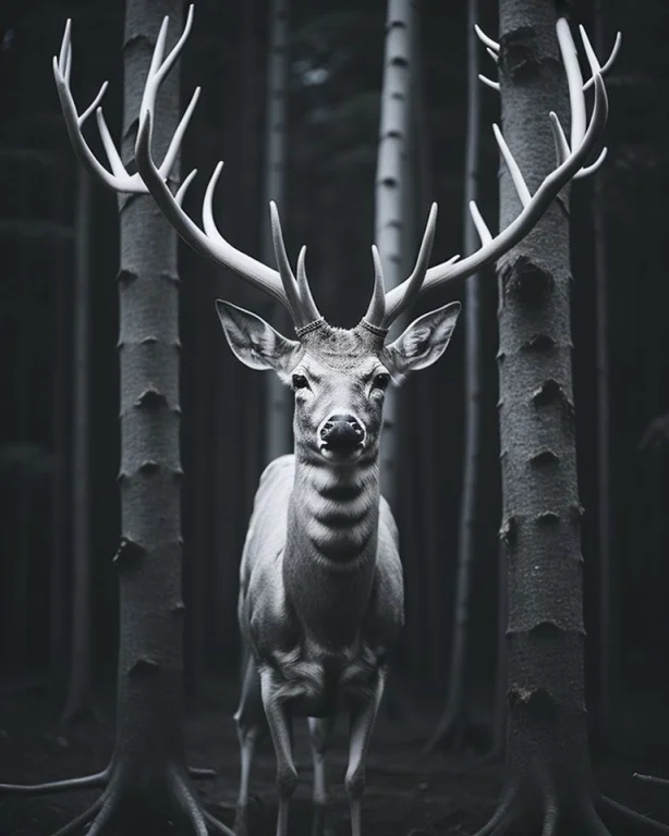 Masterpiece, Portrait Shot Of An Albino Male Deer In Dense F...
