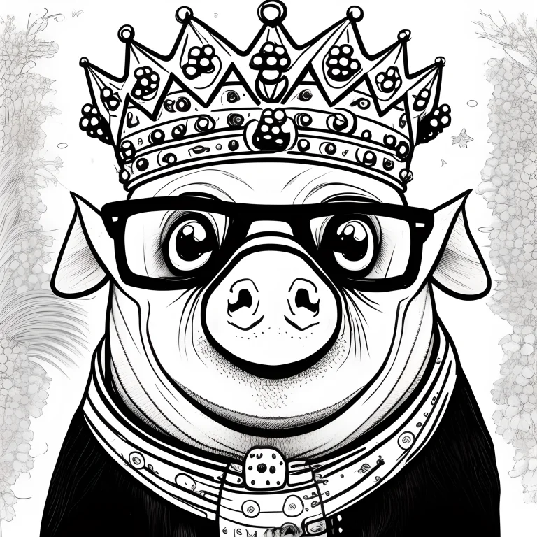Pig Wearing A Crown, Cute, High-resolution, White Background...