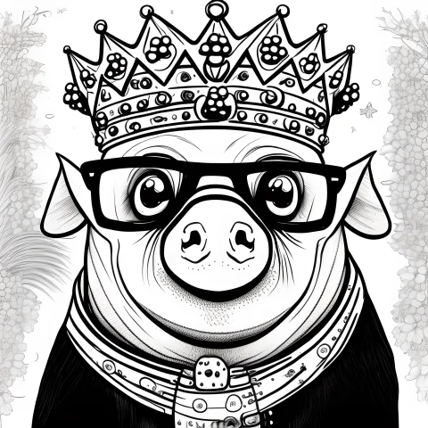 Pig Wearing A Crown, Cute, High-resolution, White Background... — Stable Diffusion AI Prompt: (pig wearing a crown), cute, high-resolution, white background, simple, black an...