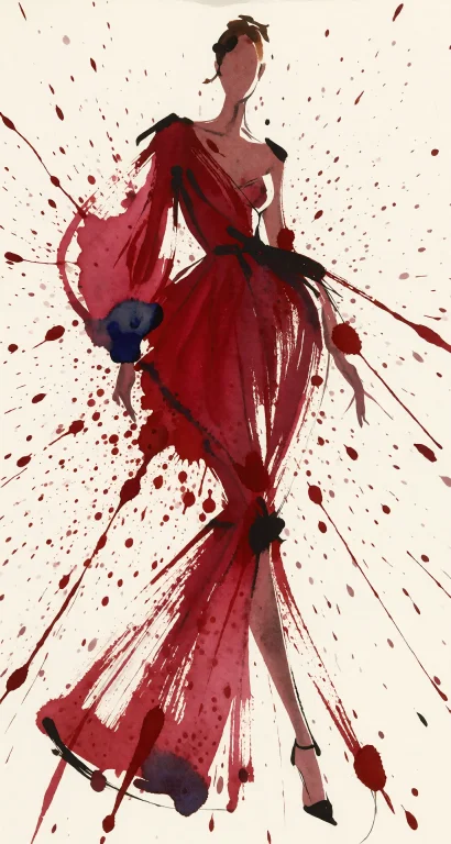 A Fashion Illustration In Splash Ink On Warm Rice Paper. One...