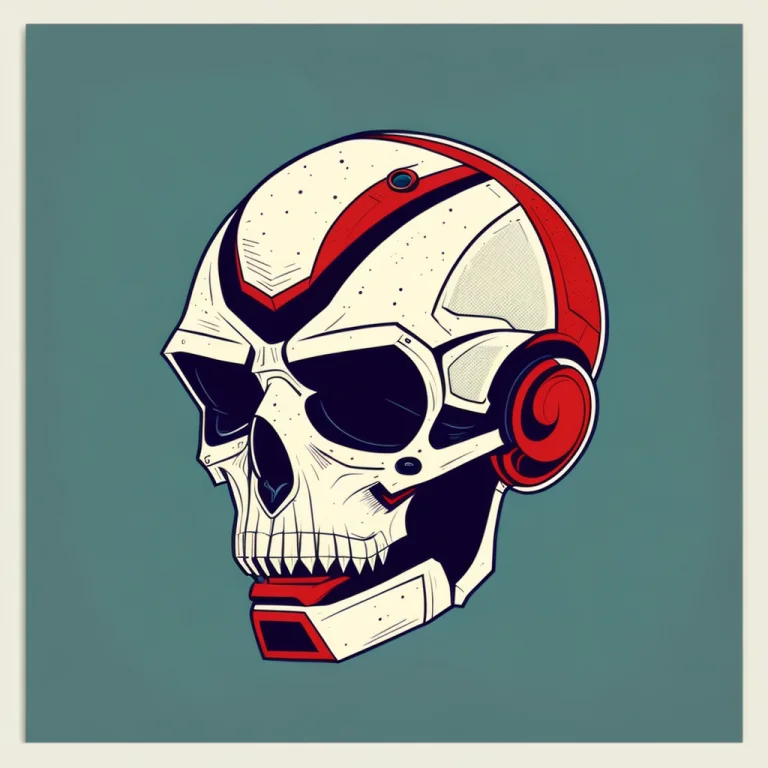 Cyborg Head In Printdesign Style