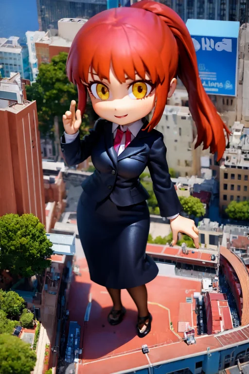 1girl, Solo, Tiltshift, City, Office Lady, Red Hair, Ponytai...