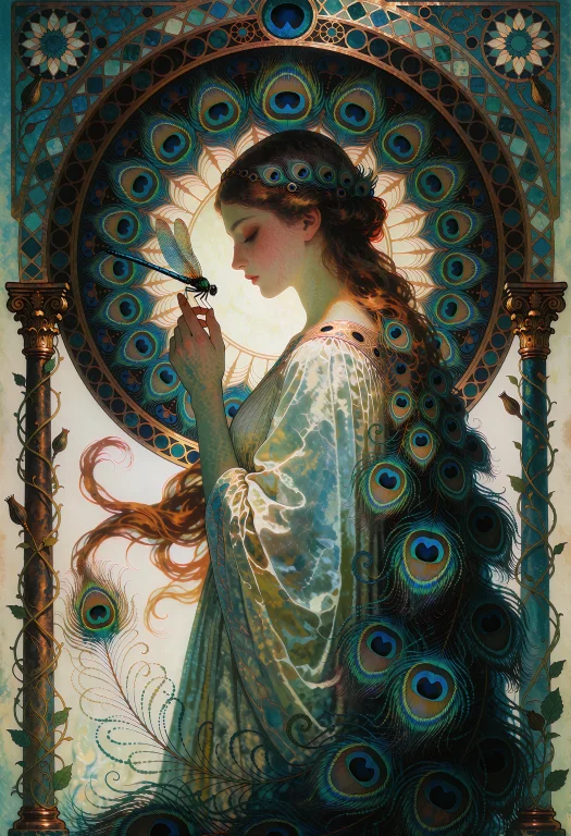 An Elegant Art Nouveau Poster Illustration Of A Woman In Pro...