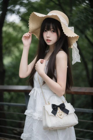 A Medium-long Portrait Frames A Woman From Her Straw Hat To... — Stable Diffusion AI Prompt: A medium-long portrait frames a woman from her straw hat to the lower edge of he...