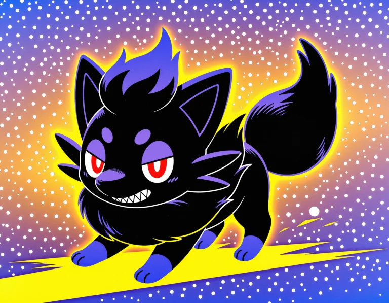 Zorua, Sharp Teeth, No Humans, Yellow Theme, Purple Theme, P...