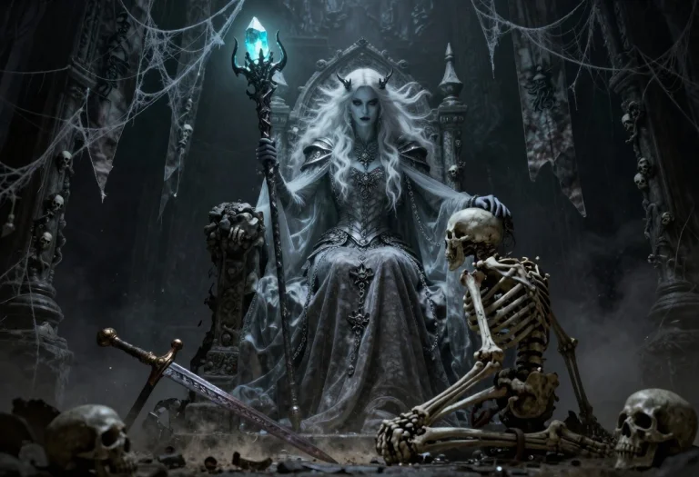 A Dark Gothic Fantasy Scene Of A Pale, Regal Necromancer Que...