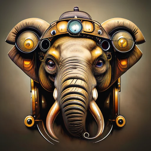 Steampunkai, An Elephant With Googles On His Head, Portrait,...