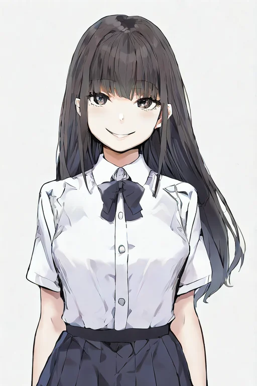Bangs, By Sky-freedom, 1girl, Solo, White Collared Shirt, Sm...