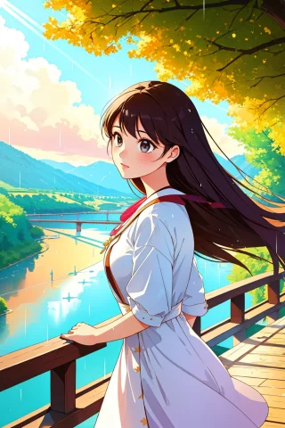 1girl, Loranezumidoshi0.8, Landscape Of A Holy The Danube Ri... — Stable Diffusion AI Prompt: 1girl, , landscape of a Holy The Danube River and Pear, Raining, Light, Sunlight...