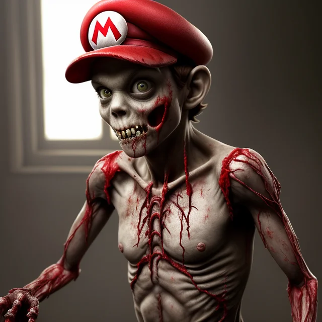Photorealistic Mario Zombie From Resident Evil, Long Spindly...