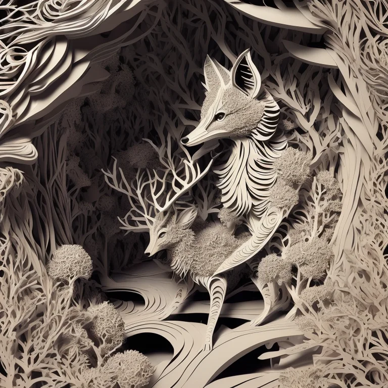 Mdjrny-pprct, A Superb Fractal Deer In A Twisted Paper Fores...
