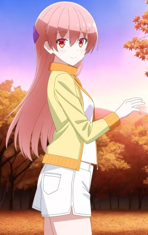 Tsukasa, 1girl, Cowboy Shot, From Side, Looking At Viewer, B... — Stable Diffusion AI Prompt: Tsukasa, 1girl, cowboy shot, from side, looking at viewer, branch, yellow jacket...