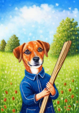By Alessandro Pedrazzini Loraalessandropedrazziniv1.0c1, A D... — Stable Diffusion AI Prompt: by alessandro pedrazzini , a dog holding a wood stick on a farm