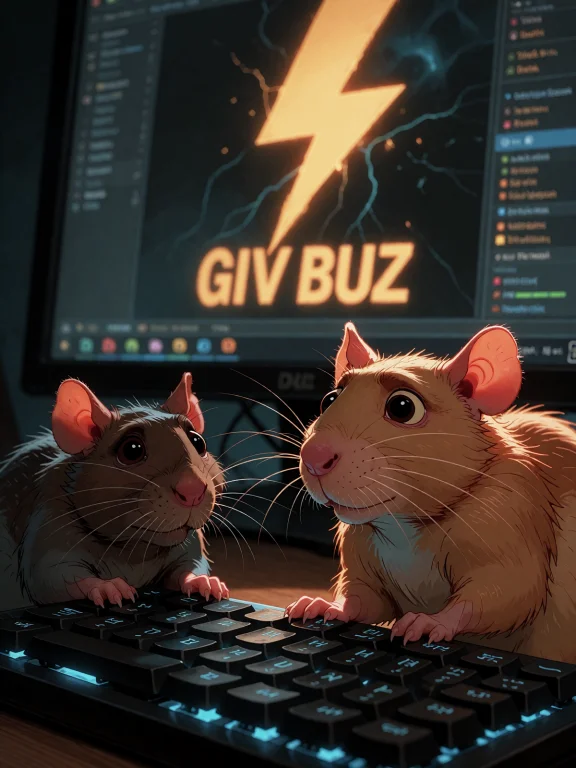 Two Rats Are At A Computer Keyboard, Looking Like They Are W...