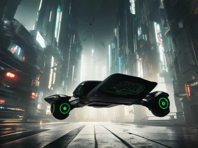 Dark Photo Of A Futuristic Metallic Cyberpunk Flying Car1.3...
