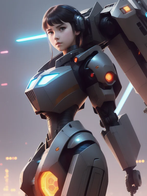 Young Girl, Angry, In Mecha In Battlefield, Sci-fi, Fantasy,...