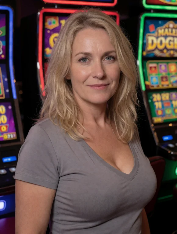 Pokies, A Middle Aged Woman With Natural Blond Hair, Soft Sm...