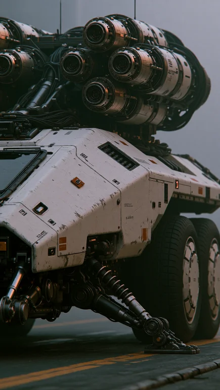 Medium Shot, Low-angle View Of A Large Futuristic Ground Tra...