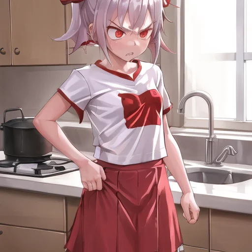 1girl, Angry, Pulled Up T-shirt, Kitchen Lorafkey0.7