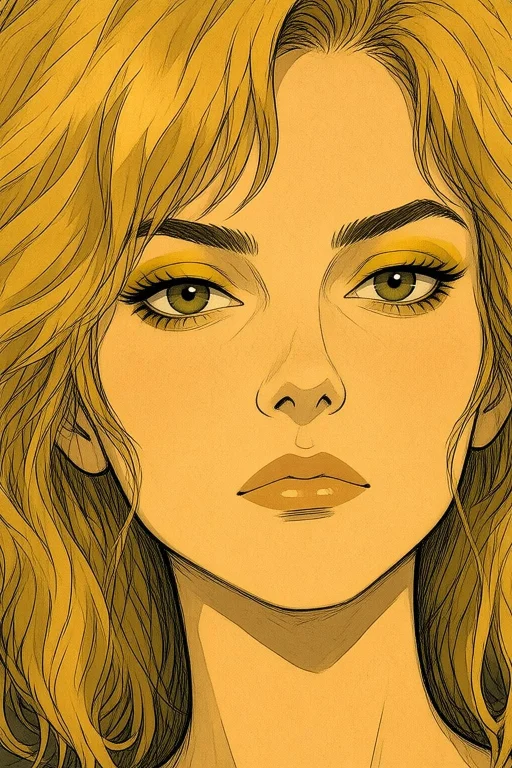 Woman Face Closeup, Medium Hair, Bright Yellow Eyeshadow, Co...