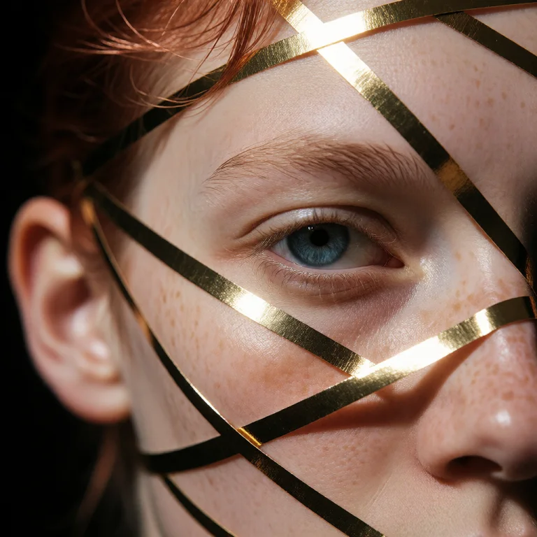 An Extreme Close-up Portrait Featuring Pale, Freckled Skin A...