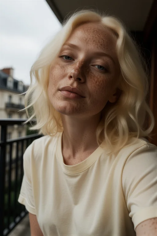 Beautiful Woman With Dense Freckles, Cream-blonde Waves, No...