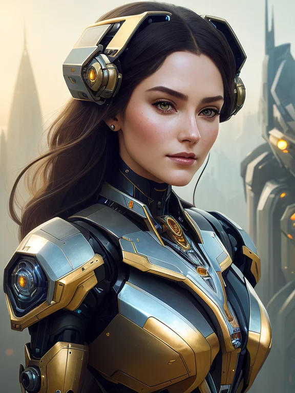 Face Portrait Of A Beautiful Woman As A Solarpunk Mecha Huma...