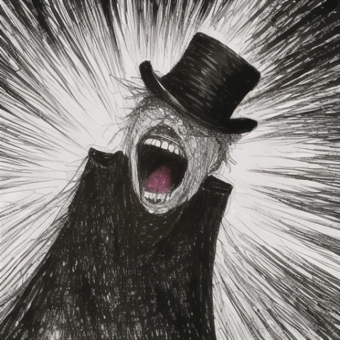 1boy, Victorian, Top Hat, Screaming, Madziowap, Jaggy Lines,... — Stable Diffusion AI Prompt: 1boy, victorian, top hat, screaming, madziowa_p, jaggy lines, drawing