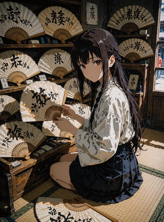 A Young Woman, Age 21 Examining An Array Of Antique Bamboo F...