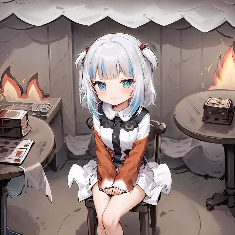 Thisisfine, 1girl, White Hair, Blue Highlights, Blue Eyes, G...
