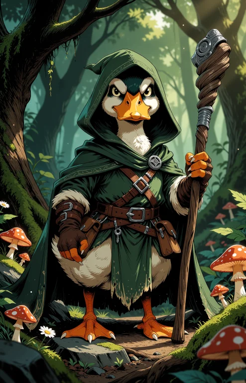 Old Paper, A Realistic Anthropomorphic Duck Wizard Stands Re...