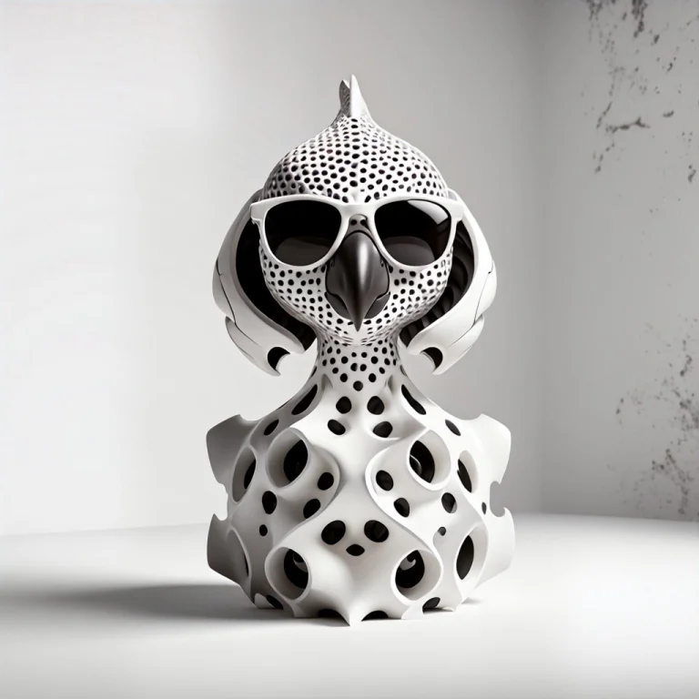 Gyroid Parrot Wearing Sunglasses, Matte White Material, Nega...