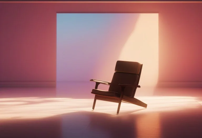 A Chair Balanced On A Single Beam Of Sunlight, Vaporwave Aes...