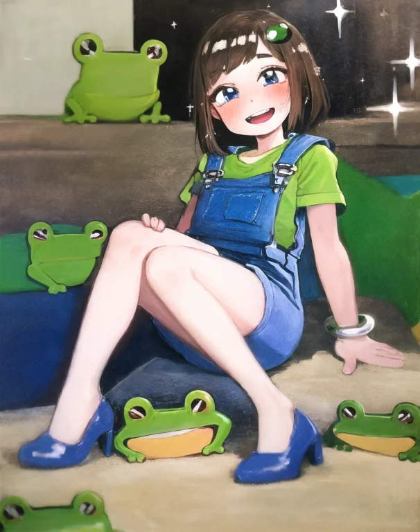 Realistic Photo Of 1girl, Blue Eyes, Blue Overalls, Blush, B...