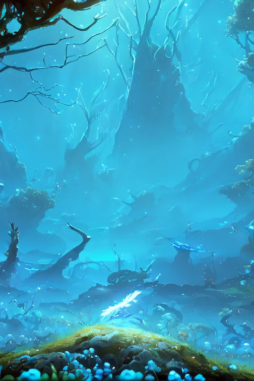 Ori, Blue And Turquoise Blue Sky, Starry, Night Forest With...