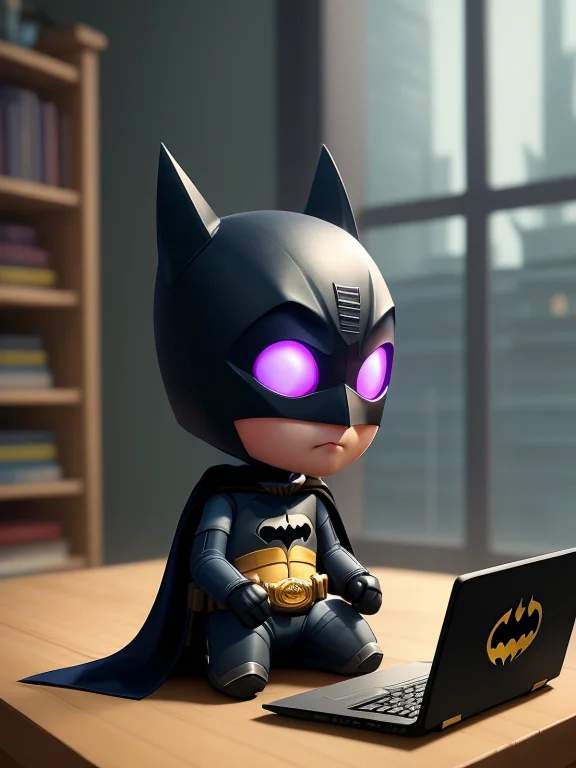 Cute Small Humanoid Batman Sitting In Front Of Laptop ,unrea...