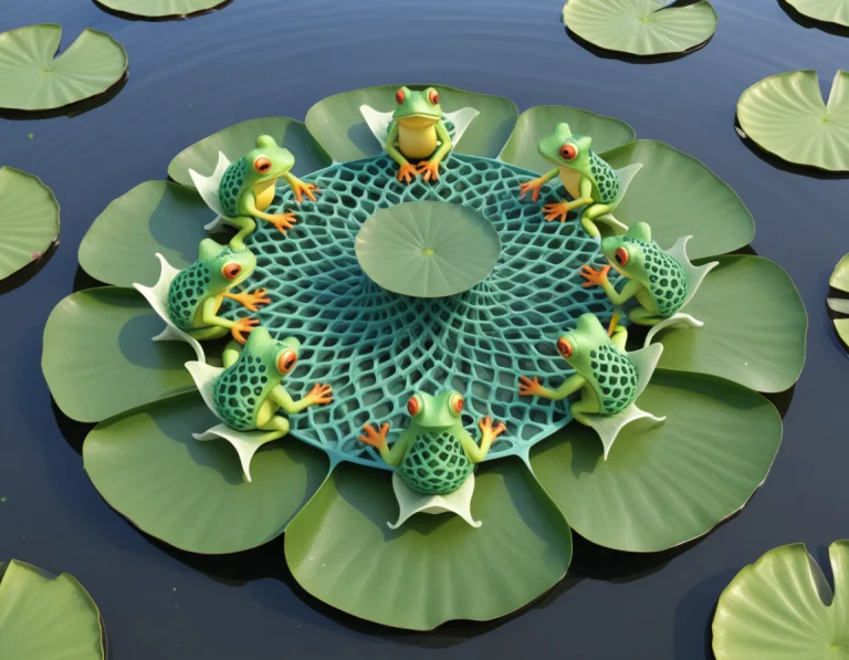 3d Illustration, Gyroid Shape Morph, 3 Frogs Made Out Of Gyr...